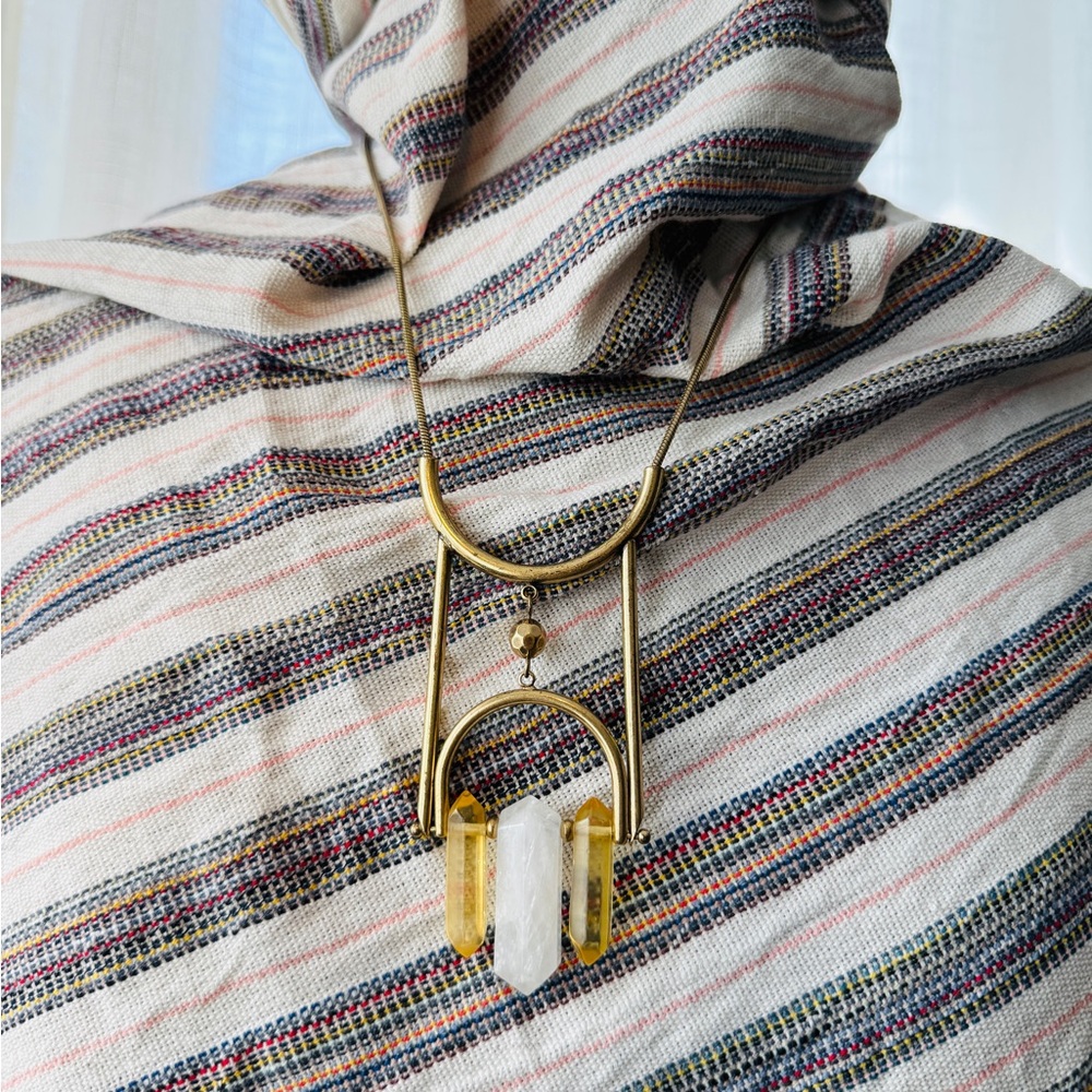 Vintage Gold-tone Crystal Pendant Necklace with White and Yellow Stones